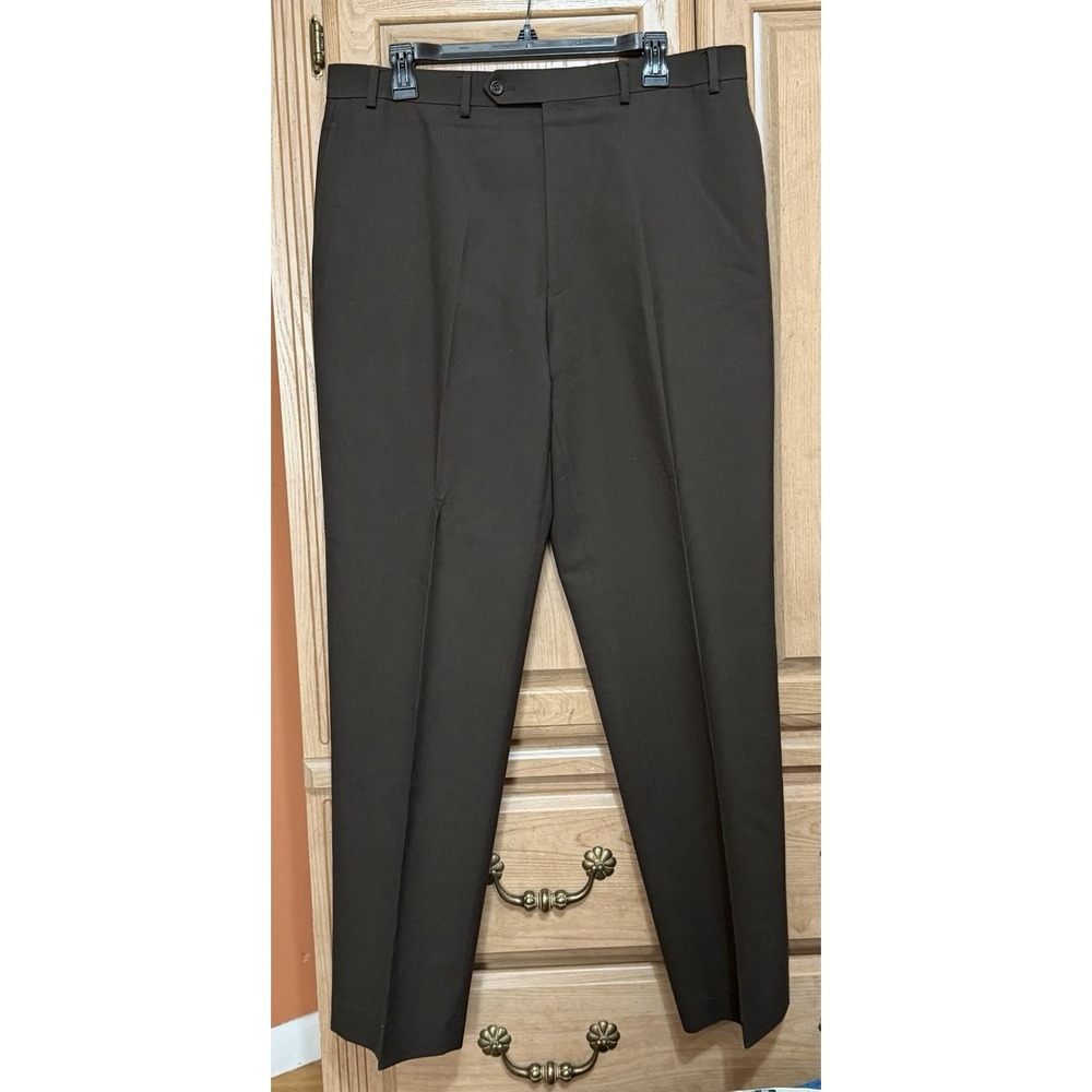 Lauren Ralph Lauren Mens Dress Pants Dark Brown Total Comfort 100% Wool 35x32